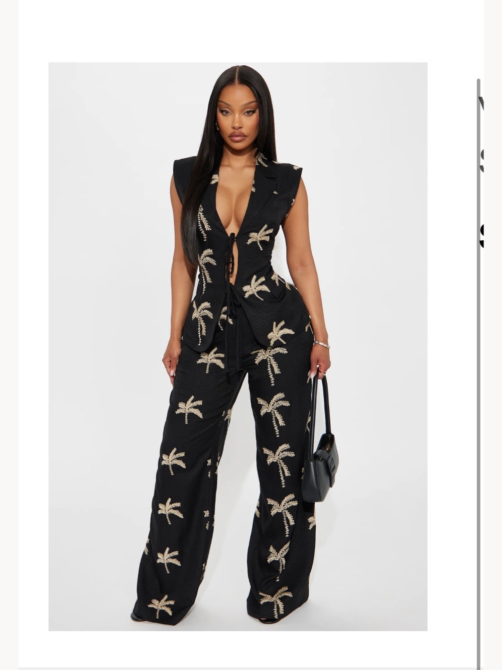 Sleeveless Black two piece with Gold Palm Embroidery